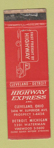 Matchbook Cover - Highways Express Trucking Cleveland OH Detroit MI WORN