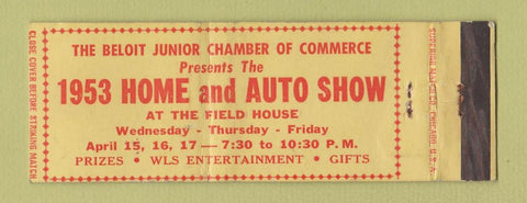 Matchbook Cover - 1953 Home and Auto Show Beloit WI