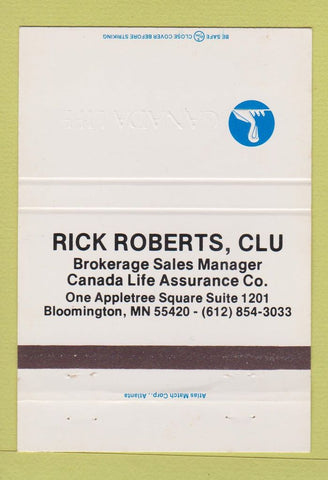 Matchbook Cover - Rick Roberts Canada Life Insurance Bloomington MN 40 Strike