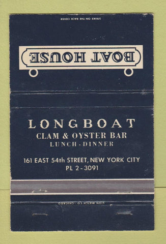 Matchbook Cover - Boat House Clam Oyster Bar New York City WEAR 40 Strike