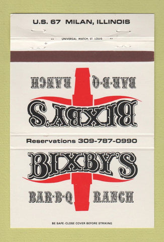 Matchbook Cover - Bixby's BBQ Ranch Milan IL 40 Strike