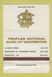 Matchbook Cover - Peoples National Bank Warrenton Marshall VA 40 Strike