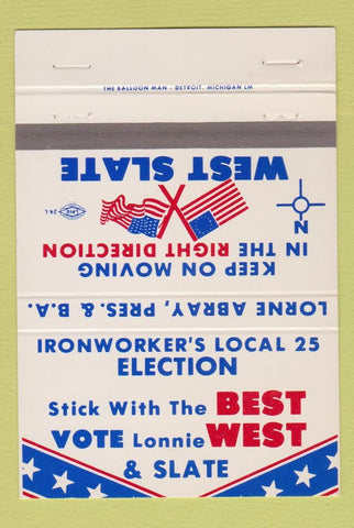 Matchbook Cover - Ironworkers Union Lorne Abray MI? 40 Strike