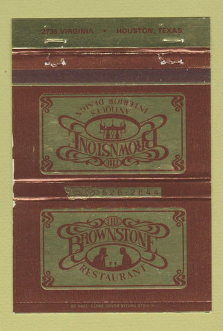 Matchbook Cover - Brownstone Restaurant  Antiques Design Houston TX  40 Strike