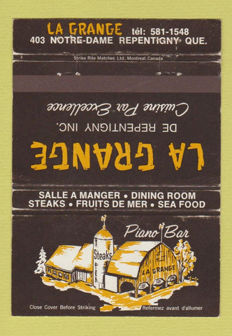 Matchbook Cover - LA Grange Repentigny QC 40 Strike