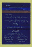 Matchbook Cover - Conkle Funeral Home Speedway Indianapolis IN 40 Strike