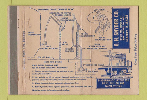 Matchbook Cover - GH Snyder Baltimore MD Diesel Fuel Systems WEAR 40 Strike