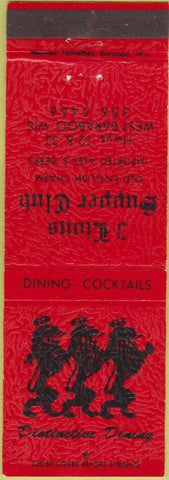 Matchbook Cover - 3 Lions Supper Club West Baraboo WI