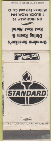 Matchbook Cover - Grandma Smrekar's Motel Standard oil gas Millston WORN