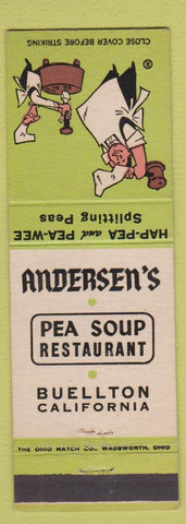 Matchbook Cover - Andersen's Pea Soup Buellton CA #4 OHIO MATCH HALF GREEN