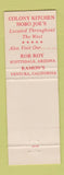 Matchbook Cover - Colony Kitchen  Scottsdale AZ Ventura CA #3 BALBOA SUPPLY