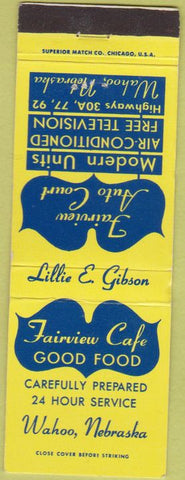 Matchbook Cover - Fairview Cafe Wahoo NE
