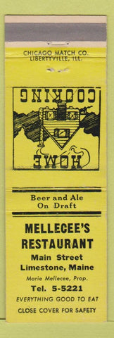 Matchbook Cover - Mellecee's Restaurant Limestone ME
