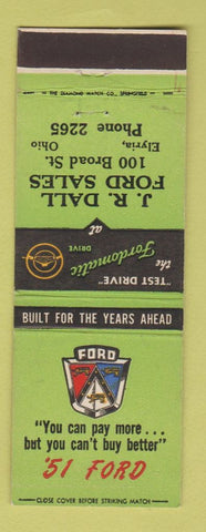 Matchbook Cover - 1951 Ford JR Dall Elyria OH low phone #