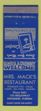 Matchbook Cover - Mrs. Mack's Restaurant Kissimmee FL