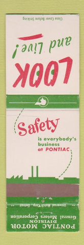 Matchbook Cover - Pontiac Motors GM Safety