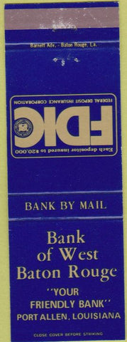 Matchbook Cover - Bank of West Baton Rouge Port Allen LA