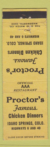 Matchbook Cover - Proctor's Chicken Dinners Idaho Springs Colorado WEAR