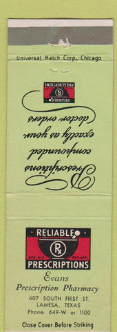 Matchbook Cover - Evans Drug Store Lamesa TX