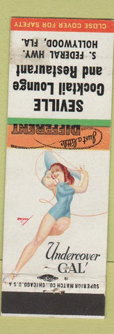 Matchbook Cover - Seville Lounge Restaurant Hollywood FL pinup STAINED