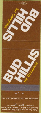 Matchbook Cover - Bud Hills for Congress election Kokomo IN?