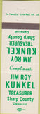 Matchbook Cover - Jim Roy Kunkel Treasurer election Little Rock AR?