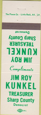 Matchbook Cover - Jim Roy Kunkel Treasurer election Little Rock AR?