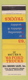 Matchbook Cover - 1963 Ford Trucks Bill Brown Livonia MI