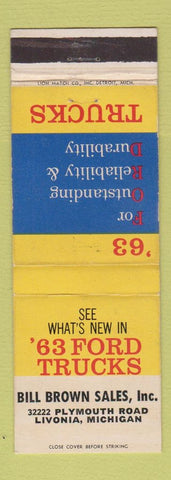 Matchbook Cover - 1963 Ford Trucks Bill Brown Livonia MI