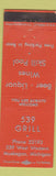Matchbook Cover - 539 Grill Muskegon MI ORANGE