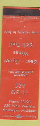 Matchbook Cover - 539 Grill Muskegon MI ORANGE