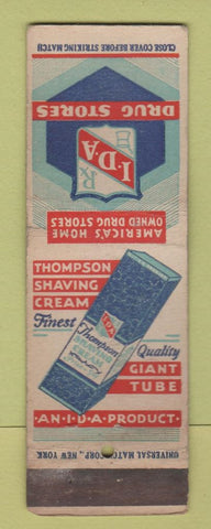 Matchbook Cover - IDA Drug Stores Thompson Shaving Cream UNIVERSAL LONG WEAR