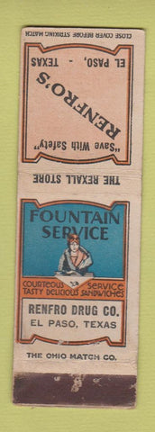 Matchbook Cover - Renfro's Fountain Drug El Paso TX girlie OHIO MATCH LONG