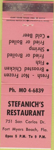 Matchbook Cover - Stefanich's Restaurant Fort Myers Beach FL WEAR