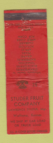 Matchbook Cover - Studer Fruit Wathena KS low phone # WORN