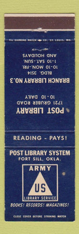 Matchbook Cover - Post Library System Army Fort Sill OK