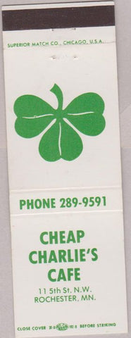 Matchbook Cover - Cheap Charlie's Cafe Rochester MN