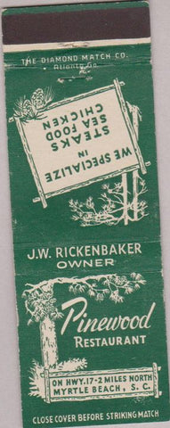 Matchbook Cover - Pinewood Restaurant Myrtle Beach SC
