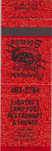 Matchbook Cover - LoRayne's Lamp Post Restaurant Lounge Hastings NE