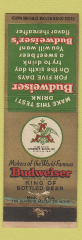 Matchbook Cover - Budweiser Beer The Clear'Oc New Bedford MA WEAR