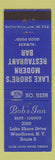 Matchbook Cover - Bob's Inn Lake Shore's Restaurant Bar Woodlawn NY