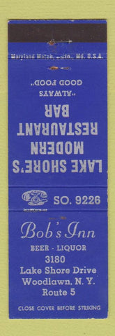 Matchbook Cover - Bob's Inn Lake Shore's Restaurant Bar Woodlawn NY