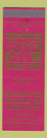 Matchbook Cover - Paramount Pete's Restaurant Saratoga Springs NY