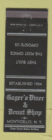 Matchbook Cover - Gager's Diner Donut Shop Monticello NY
