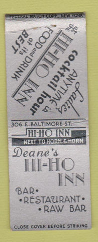 Matchbook Cover - Deane's HI Ho Inn Baltimore MD BOBTAIL