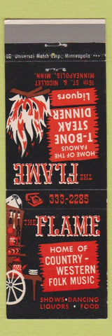 Matchbook Cover - The Flame Restaurant Country Music Minneapolis MN