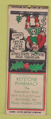Matchbook Cover - Keystone Drug Baltimore MD Christmas BOBTAIL