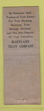 Matchbook Cover - Maryland Trust Baltimore MD OHIO MATCH LONG BOBTAIL