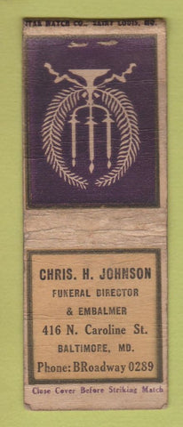 Matchbook Cover - Chris Johnson Funeral Baltimore MD STAR MATCH WORN BOBTAIL