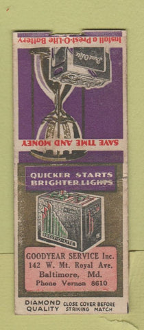 Matchbook Cover - Goodyear Batteries Tires Baltimore MD DQ BOBTAIL